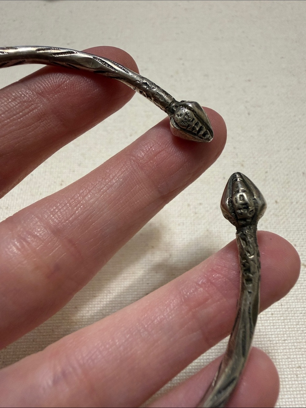 Sterling Silver Native Not Marked Snake-Head Cuff Bracelet - Picture 12 of 14